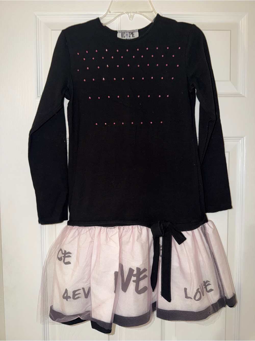 HOPE Jeans Girls Tutu Dress Black Pink Tulle Size Large 10-12 Rhinestone